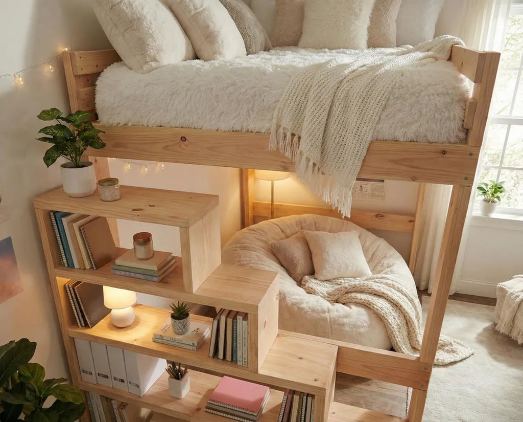 DIY Full Size Loft Bed Plan PDF: Built-In Stair Shelves, Beginner Friendly