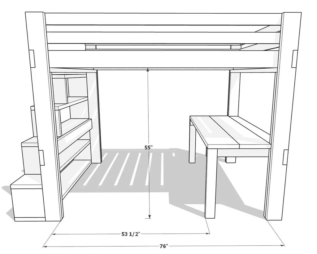 DIY Queen Size Loft Bed Plan PDF: Built-In Stair Shelves, Desk Included