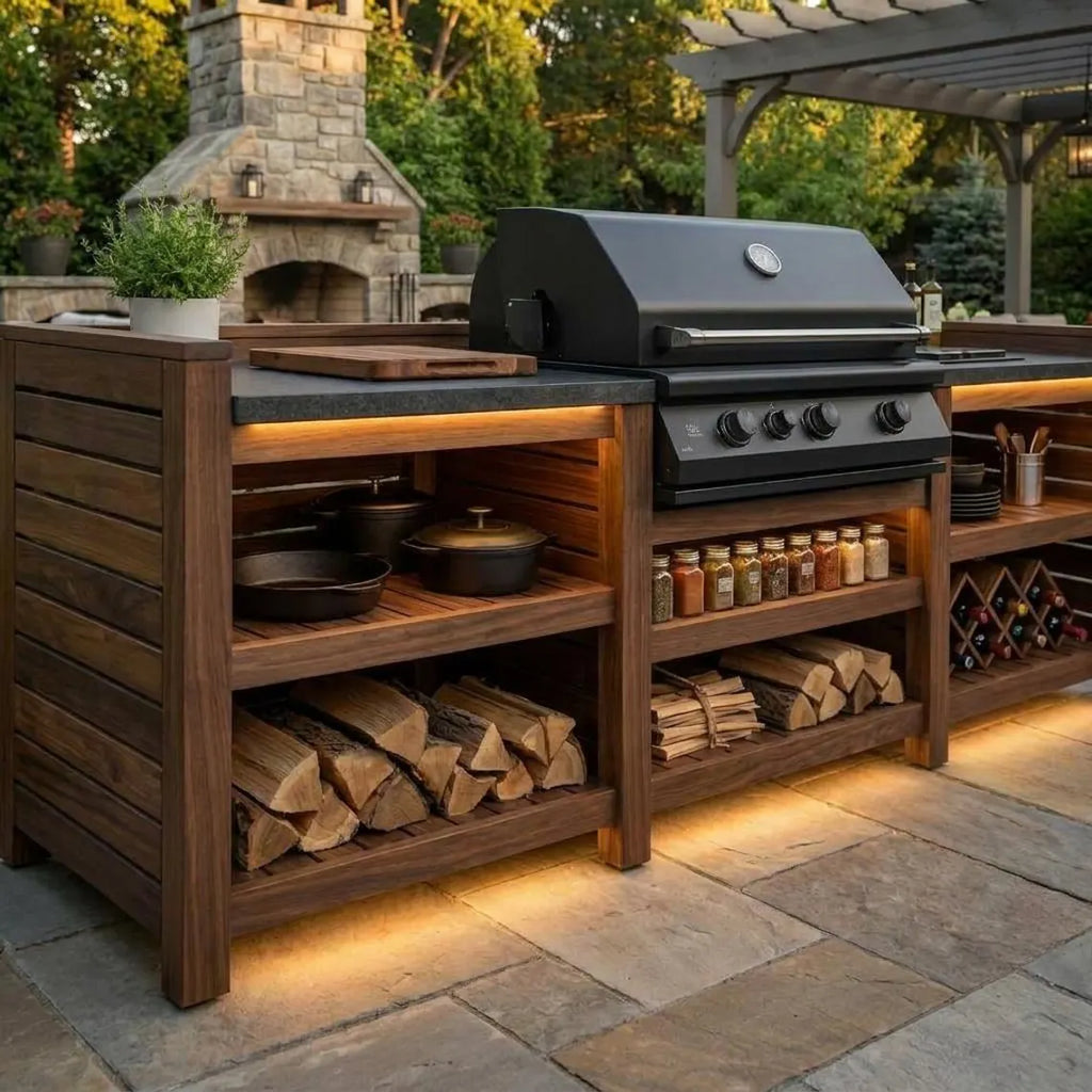 DIY Outdoor Kitchen Plans | Grill Station Bar & Sink Cabinet Woodworking Blueprint PDF