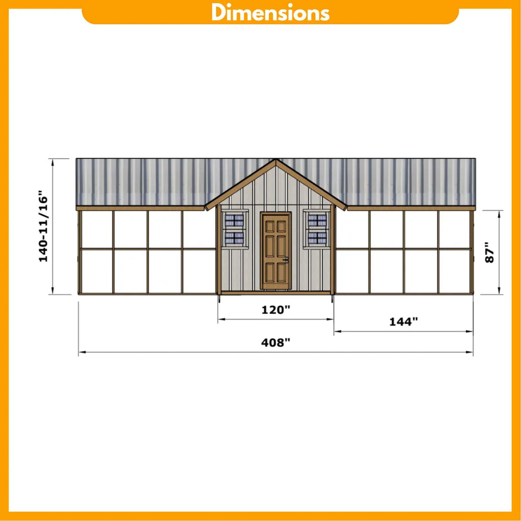 DIY Large Chicken Coop Plans with Run | 15-20 Chicken Coop Blueprints | 8x24 Wood Hen House & Turkey Coop